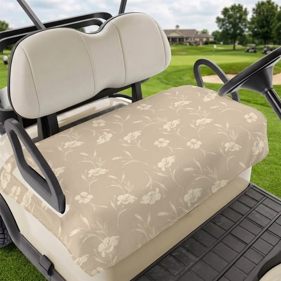 Golf Cart Seat Covers for 2 Seater, Beige Floral Soft Microfiber Cart Seat Towel Blanket, Vintage Spring Botanical Flowers Absorbent Breathable Non Slip Bench Seats Protector for Golf Course 51"x31"