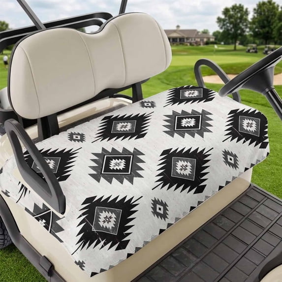 Golf Cart Seat Covers for 2 Seater, Black Aztec Soft Microfiber Cart Seat Towel Blanket, Ethnic Southwest Boho Farmhouse Absorbent Breathable Non Slip Bench Seats Protector for Golf Course 51"x31"