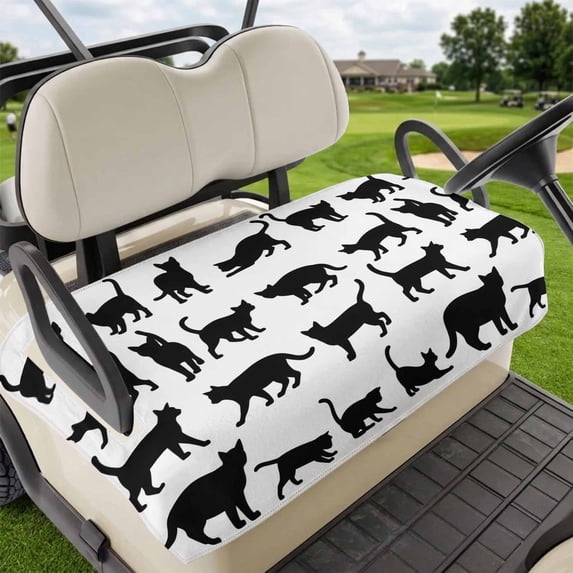 Golf Cart Seat Covers for 2 Seater, Black Cat Soft Microfiber Cart Seat Towel Blanket, Modern Cartoon Animals Minimalist Absorbent Breathable Non Slip Bench Seats Protector for Golf Course 51"x31"