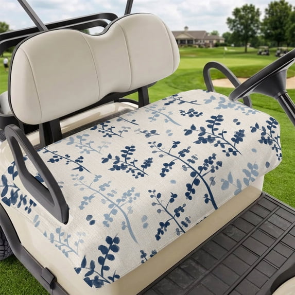 Golf Cart Seat Covers for 2 Seater,Blue Botanical Microfiber Cart Seat Towel Blanket,Rustic Country Spring Floral Summer Leaf Absorbent NonSlip Bench Seats Protector for Golf Course 51"x31"