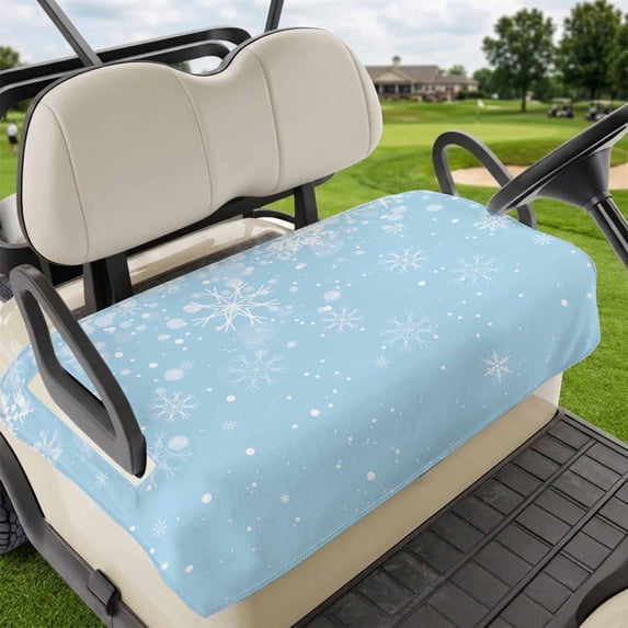 Golf Cart Seat Covers for 2 Seater, Blue Christmas Snowflake Soft Microfiber Cart Seat Towel Blanket, Winter Snowflake Xmas Absorbent Breathable Non Slip Bench Seats Protector for Golf Course 51"x31"