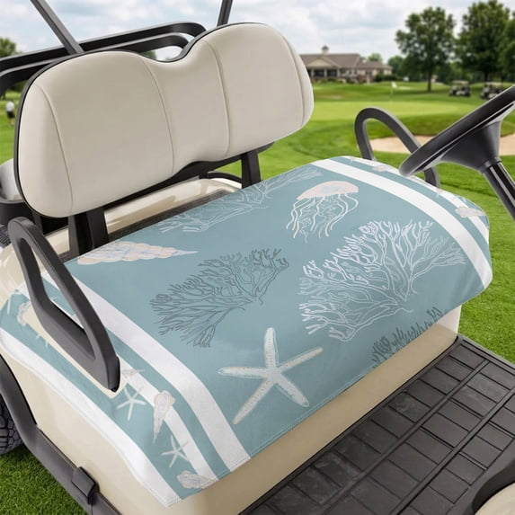 Golf Cart Seat Covers for 2 Seater,Blue Coastal Microfiber Cart Seat Towel Blanket,Nautical Beach Summer Sea Starfish Coral Absorbent Breathable Non Slip Bench Seats Protector for Golf Course 51"x31"