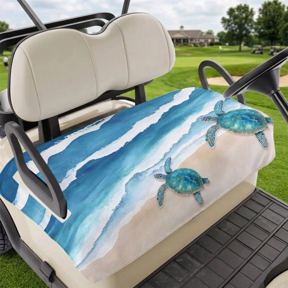 Golf Cart Seat Covers for 2 Seater,Blue Coastal Microfiber Cart Seat Towel Blanket,Sea Turtle Summer Beach Waves Nautical Absorbent Breathable Non Slip Bench Seats Protector for Golf Course 51"x31"