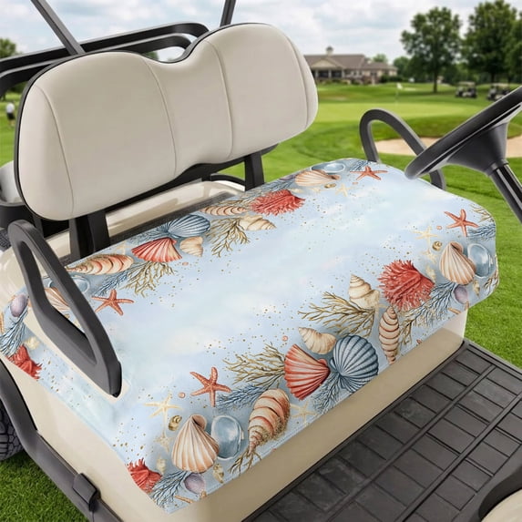 Golf Cart Seat Covers for 2 Seater, Blue Coastal Soft Microfiber Cart Seat Towel Blanket, Summer Beach Starfish Shell Coral Absorbent Breathable Non Slip Bench Seats Protector for Golf Course 51"x31"