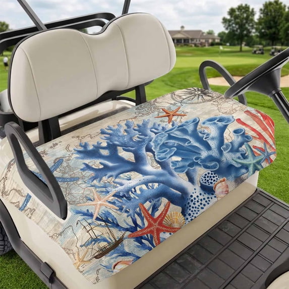 Golf Cart Seat Covers for 2 Seater,Blue Coral Coastal Microfiber Cart Seat Towel Blanket,Summer Beach Vintage Nautical Starfish Absorbent NonSlip Bench Seats Protector for Golf Course 51"x31"