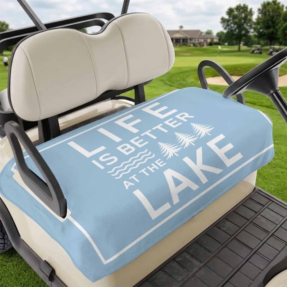 Golf Cart Seat Covers for 2 Seater,Blue Microfiber Cart Seat Towel Blanket,Mountain Forest Tree Life Is Better at The Lake Absorbent Breathable Non Slip Bench Seats Protector for Golf Course 51"x31"
