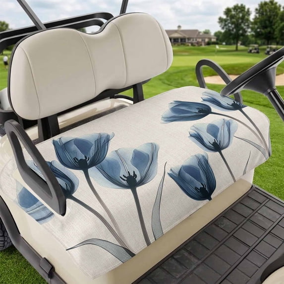 Golf Cart Seat Covers for 2 Seater, Blue Spring Floral Soft Microfiber Cart Seat Towel Blanket, Tulip Summer Botanical Absorbent Breathable Non Slip Bench Seats Protector for Golf Course 51"x31"