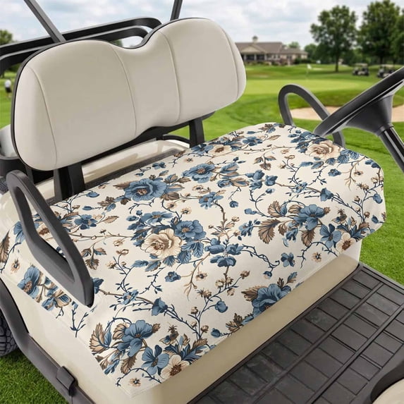 Golf Cart Seat Covers for 2 Seater, Blue Spring Floral Soft Microfiber Cart Seat Towel Blanket, Vintage Botanical Farmhouse Absorbent Breathable Non Slip Bench Seats Protector for Golf Course 51"x31"