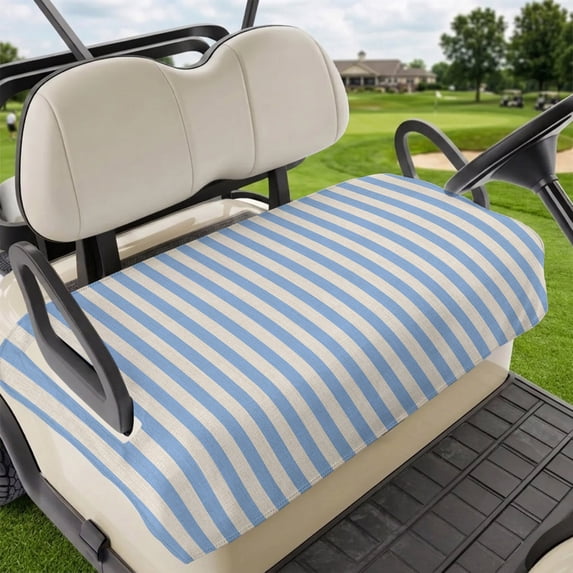 Golf Cart Seat Covers for 2 Seater,Blue Striped Microfiber Cart Seat Towel Blanket,Modern Simple Farmhouse Beige Vintage Absorbent Breathable Non Slip Bench Seats Protector for Golf Course 51"x31"