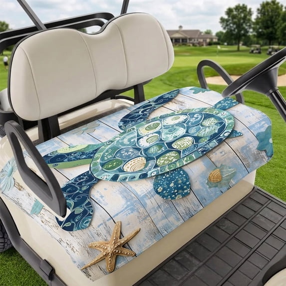 Golf Cart Seat Covers for 2 Seater,Blue Teal Coastal Microfiber Cart Seat Towel Blanket,Summer Beach Starfish Sea Turtle Absorbent Breathable Non Slip Bench Seats Protector for Golf Course 51"x31"