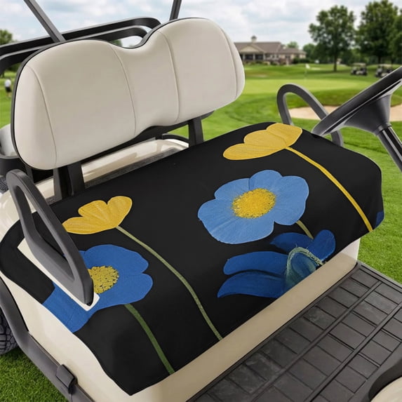 Golf Cart Seat Covers for 2 Seater,Blue Yellow Floral Microfiber Cart Seat Towel Blanket,Spring Summer Pastoral Plant Leaf Absorbent Breathable Non Slip Bench Seats Protector for Golf Course 51"x31"
