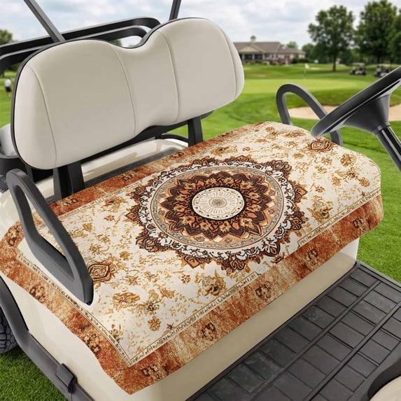 Golf Cart Seat Covers for 2 Seater,Boho Leaf Microfiber Cart Seat Towel Blanket,Orange Rustic Tribal Patterns Ethnic Bohemian Absorbent NonSlip Bench Seats Protector for Golf Course 51"x31"