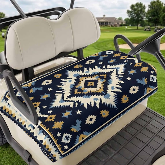 Golf Cart Seat Covers for 2 Seater,Boho Navy Blue Microfiber Cart Seat Towel Blanket,Ethnic Geometric Southwestern Retro Absorbent Breathable Non Slip Bench Seats Protector for Golf Course 51"x31"