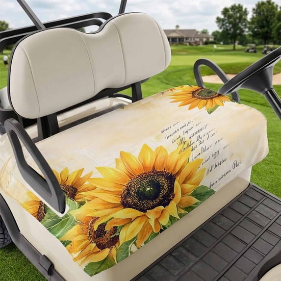 Golf Cart Seat Covers for 2 Seater,Botanical Sunflowers Microfiber Cart Seat Towel Blanket,Farmhouse Watercolor Flowers Leaves Absorbent NonSlip Bench Seats Protector for Golf Course 51"x31"