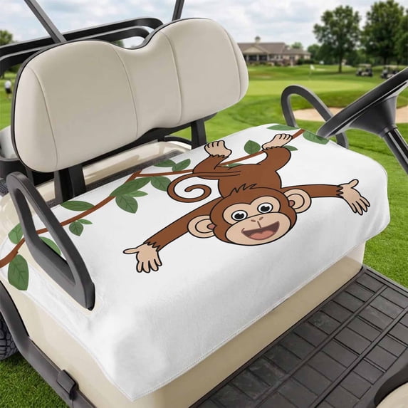 Golf Cart Seat Covers for 2 Seater,Brown Cute Monkey Soft Microfiber Cart Seat Towel Blanket,Playing Funny Animal on Branch Absorbent Breathable Non Slip Bench Seats Protector for Golf Course 51"x31"