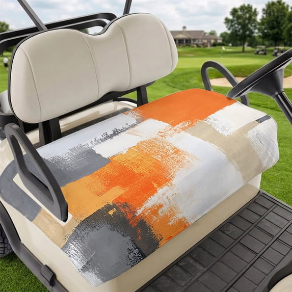 Golf Cart Seat Covers for 2 Seater,Burnt Orange Grey Microfiber Cart Seat Towel Blanket,Abstract Geometric Oil Painting Modern Absorbent NonSlip Bench Seats Protector for Golf Course 51"x31"