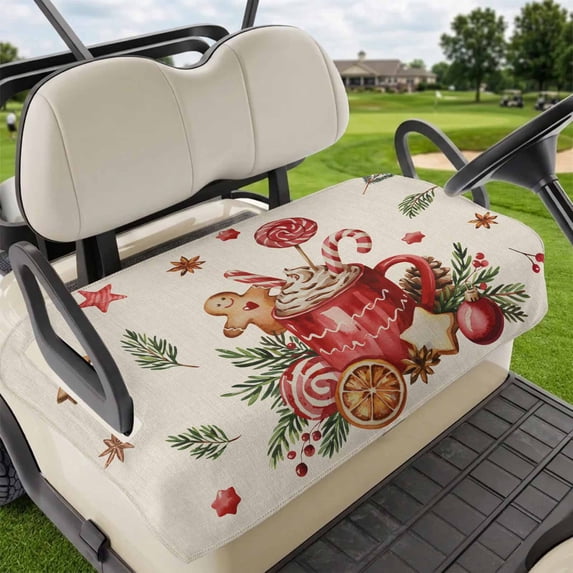 Golf Cart Seat Covers for 2 Seater,Christmas Gingerbread Microfiber Cart Seat Towel Blanket,Winter Xmas Ball Candy Pine Leaf Beige Absorbent NonSlip Bench Seats Protector for Golf Course 51"x31"