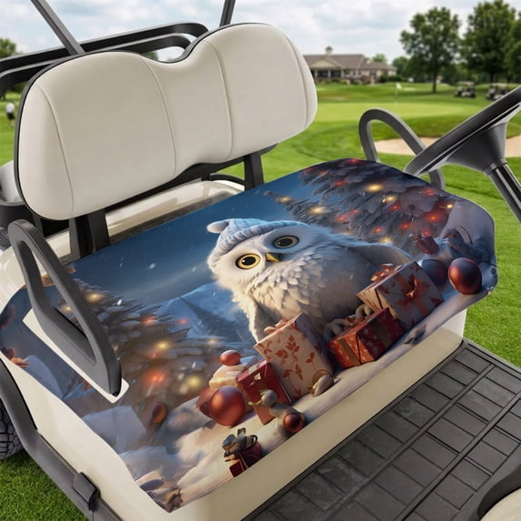 Golf Cart Seat Covers for 2 Seater, Christmas Owl Soft Microfiber Cart Seat Towel Blanket, Xmas Tree Blue Christmas Balls Absorbent Breathable Non Slip Bench Seats Protector for Golf Course 51"x31"