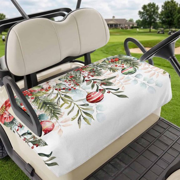 Golf Cart Seat Covers for 2 Seater,Christmas Snowflakes Microfiber Cart Seat Towel Blanket,Winter Poinsettia Xmas Balls Floral Leaf Absorbent NonSlip Bench Seats Protector for Golf Course 51"x31"