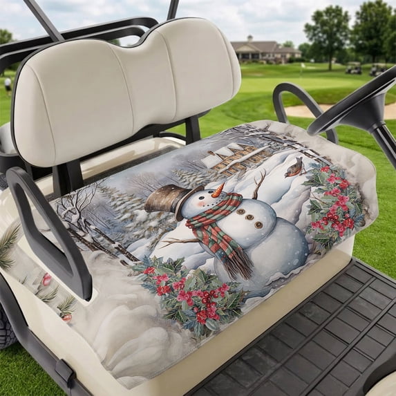 Golf Cart Seat Covers for 2 Seater,Christmas Snowman Microfiber Cart Seat Towel Blanket,Vintage Xmas Tree Poinsettia Winter Snowflake Absorbent NonSlip Bench Seats Protector for Golf Course 51"x31"