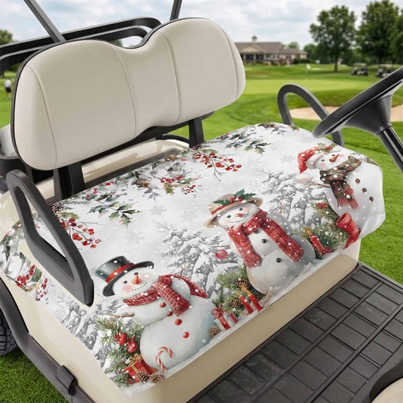 Golf Cart Seat Covers for 2 Seater,Christmas Snowman Soft Microfiber Cart Seat Towel Blanket,Xmas Snowflake Berry Botanical Absorbent Breathable Non Slip Bench Seats Protector for Golf Course 51"x31"