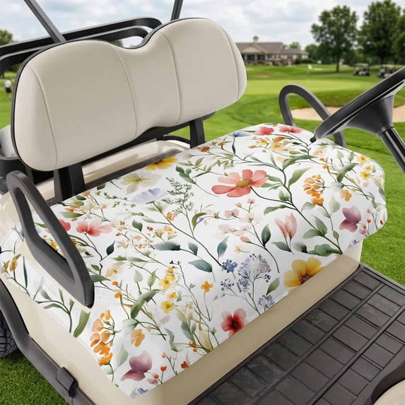 Golf Cart Seat Covers for 2 Seater,Colored Flower Microfiber Cart Seat Towel Blanket,Green Leaf Aesthetics Pastel Spring Plant Absorbent NonSlip Bench Seats Protector for Golf Course 51"x31"