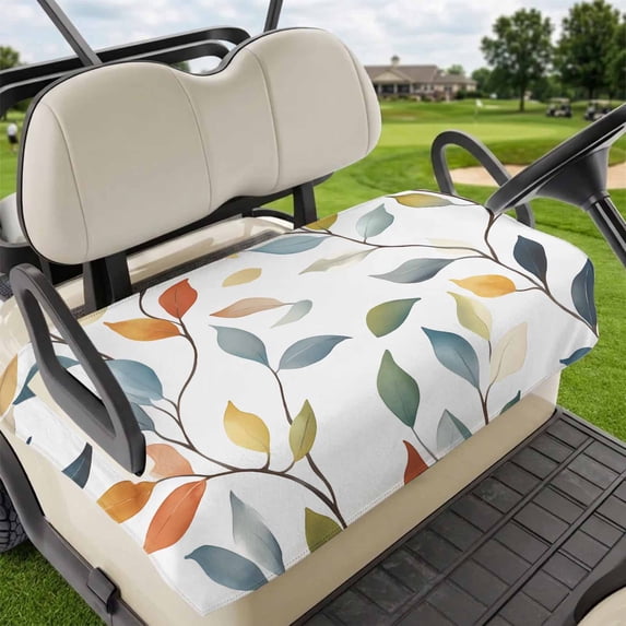 Golf Cart Seat Covers for 2 Seater, Colorful Leaf Soft Microfiber Cart Seat Towel Blanket, Pastoral Botanical Summer Spring Absorbent Breathable Non Slip Bench Seats Protector for Golf Course 51"x31"