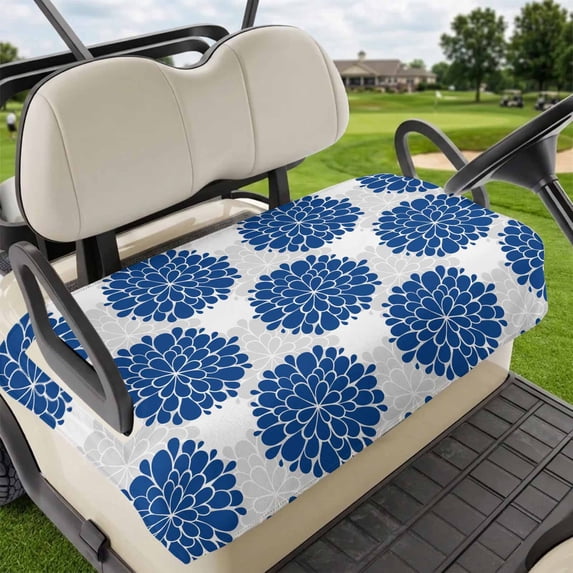 Golf Cart Seat Covers for 2 Seater,Dahlia Flower Microfiber Cart Seat Towel Blanket,Farmhouse Botanical Blue Grey Floral Absorbent Breathable Non Slip Bench Seats Protector for Golf Course 51"x31"