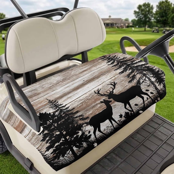 Golf Cart Seat Covers for 2 Seater,Deer Silhouettes Microfiber Cart Seat Towel Blanket,Trees Wooden Retro Art Farmhouse Absorbent Breathable Non Slip Bench Seats Protector for Golf Course 51"x31"