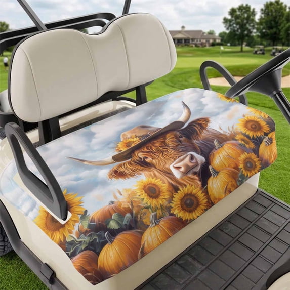Golf Cart Seat Covers for 2 Seater,Fall Cow Sunflower Soft Microfiber Cart Seat Towel Blanket,Thanksgiving Pumpkin Blue Sky Absorbent Breathable Non Slip Bench Seats Protector for Golf Course 51"x31"