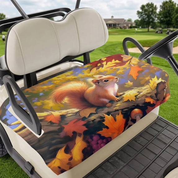 Golf Cart Seat Covers for 2 Seater,Fall Forest Squirrel Microfiber Cart Seat Towel Blanket,Orange Maple Leaf Autumn Mushroom Absorbent Breathable NonSlip Bench Seats Protector for Golf Course 51"x31"