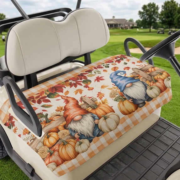 Golf Cart Seat Covers for 2 Seater,Fall Gnomes Microfiber Cart Seat Towel Blanket,Pumpkins Thanksgiving Leaves Autumn Retro Check Absorbent NonSlip Bench Seats Protector for Golf Course 51"x31"