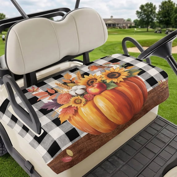 Golf Cart Seat Covers for 2 Seater,Fall Pumpkins Microfiber Cart Seat Towel Blanket,Thanksgiving Sunflowers Leaves Retro Palid Absorbent NonSlip Bench Seats Protector for Golf Course 51"x31"