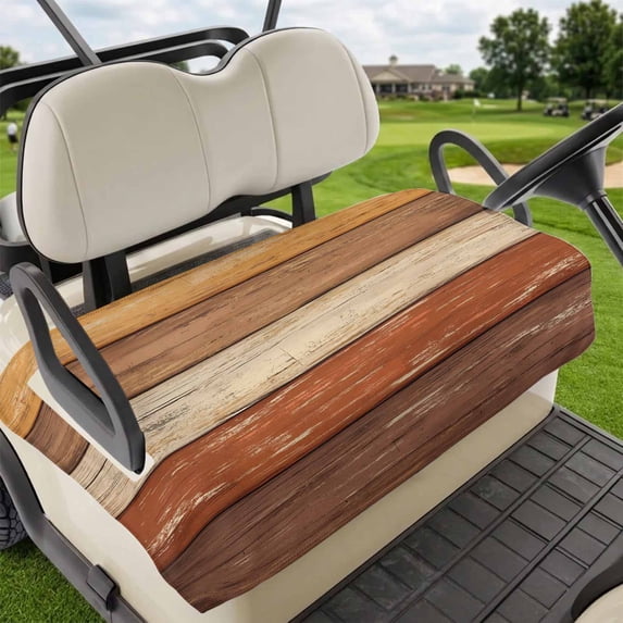 Golf Cart Seat Covers for 2 Seater,Farmhouse Burnt Orange Brown Microfiber Cart Seat Towel Blanket,Vintage Wooden Striped Absorbent Breathable Non Slip Bench Seats Protector for Golf Course 51"x31"