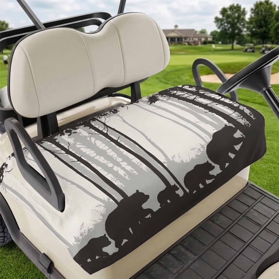 Golf Cart Seat Covers for 2 Seater,Forest Bear Microfiber Cart Seat Towel Blanket,Black Grey Country Farmhouse Nature Tree Absorbent Breathable Non Slip Bench Seats Protector for Golf Course 51"x31"
