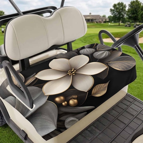 Golf Cart Seat Covers for 2 Seater,Gold Black Flower Microfiber Cart Seat Towel Blanket,Blossoming Botanical Prints Leaf Absorbent Breathable Non Slip Bench Seats Protector for Golf Course 51"x31"