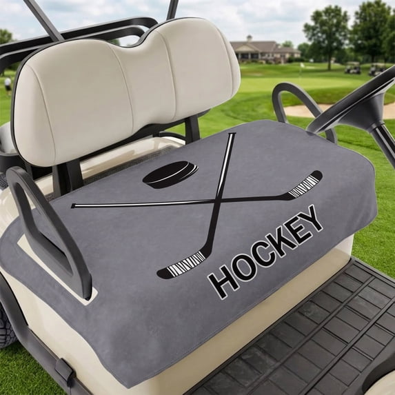 Golf Cart Seat Covers for 2 Seater,Gray Hockey Microfiber Cart Seat Towel Blanket,Modern Art Vintage Hockey Ball Sports Absorbent Breathable Non Slip Bench Seats Protector for Golf Course 51"x31"