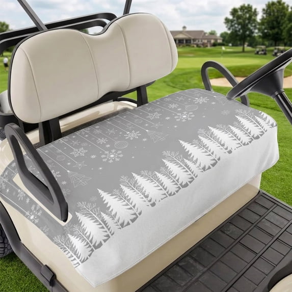 Golf Cart Seat Covers for 2 Seater,Grey Christmas Microfiber Cart Seat Towel Blanket,Vintage Farmhouse Pine Tree Snowflakes Absorbent Breathable Non Slip Bench Seats Protector for Golf Course 51"x31"