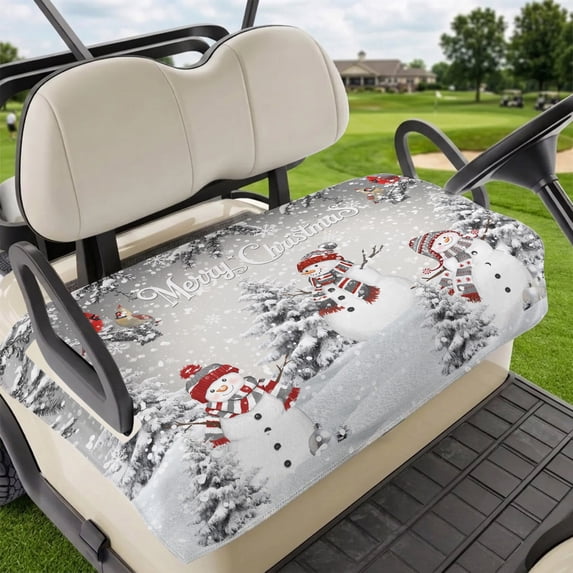 Golf Cart Seat Covers for 2 Seater,Grey Merry Christmas Microfiber Cart Seat Towel Blanket,Snowman Xmas Tree Snowflake Winter Birds Absorbent NonSlip Bench Seats Protector for Golf Course 51"x31"