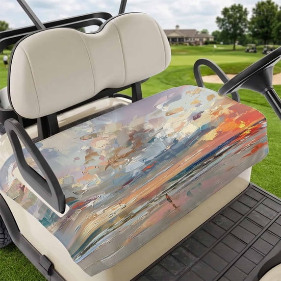 Golf Cart Seat Covers for 2 Seater,Grey Orange Coastal Microfiber Cart Seat Towel Blanket,Oil Painting Modern Abstract Art Absorbent Breathable Non Slip Bench Seats Protector for Golf Course 51"x31"