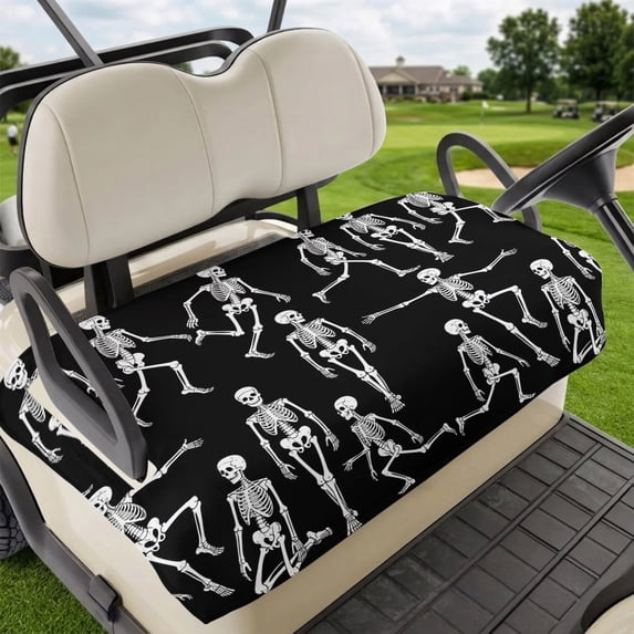 Golf Cart Seat Covers for 2 Seater,Halloween Microfiber Cart Seat Towel Blanket,Funny Skeleton Spooky Scary Skull Black Absorbent Breathable Non Slip Bench Seats Protector for Golf Course 51"x31"