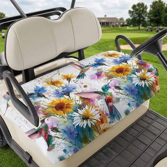 Golf Cart Seat Covers for 2 Seater,Hummingbird Microfiber Cart Seat Towel Blanket,Spring Farmhouse Oil Painting Sunflowers Absorbent Breathable Non Slip Bench Seats Protector for Golf Course 51"x31"