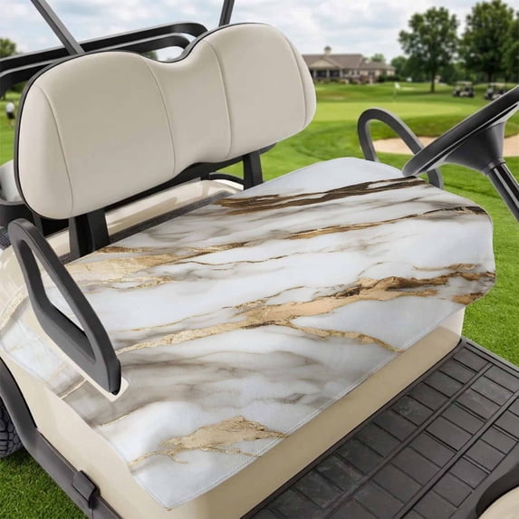 Golf Cart Seat Covers for 2 Seater,Marble Grey White Microfiber Cart Seat Towel Blanket,Abstract Cracked Crystal Gold Lines Absorbent Breathable Non Slip Bench Seats Protector for Golf Course 51"x31"
