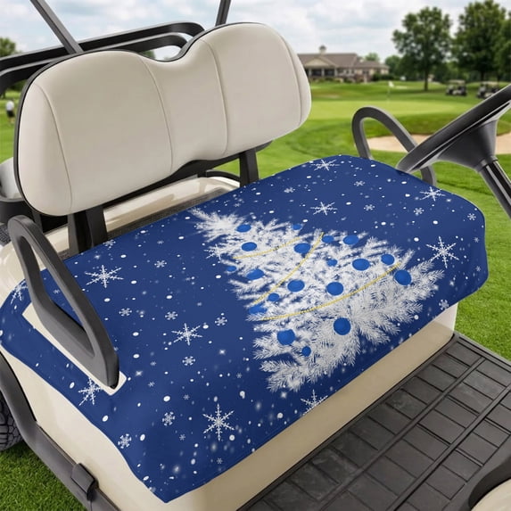 Golf Cart Seat Covers for 2 Seater,Navy Blue Christmas Tree Microfiber Cart Seat Towel Blanket,Balls Snowflake Xmas Tree Absorbent Breathable Non Slip Bench Seats Protector for Golf Course 51"x31"