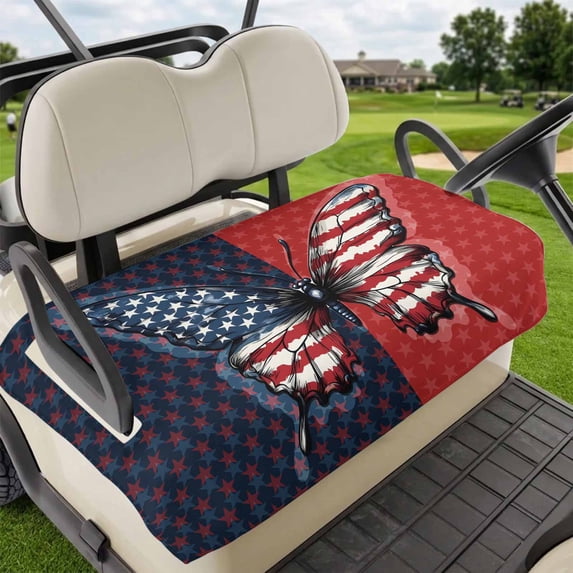 Golf Cart Seat Covers for 2 Seater,Navy Blue Red Butterfly Microfiber Cart Seat Towel Blanket,Stars Modern Abstract Art Absorbent Breathable Non Slip Bench Seats Protector for Golf Course 51"x31"