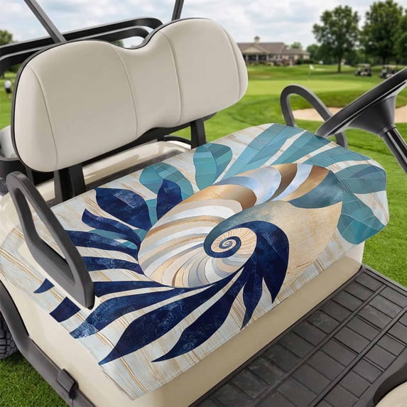 Golf Cart Seat Covers for 2 Seater,Navy Blue Teal Coastal Microfiber Cart Seat Towel Blanket,Abstract Art Nautical Ocean Conch Absorbent NonSlip Bench Seats Protector for Golf Course 51"x31"