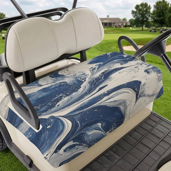 Golf Cart Seat Covers for 2 Seater, Navy White Soft Microfiber Cart Seat Towel Blanket, Marble Modern Artwork Absorbent Breathable Non Slip Bench Seats Protector for Golf Course 51"x31"
