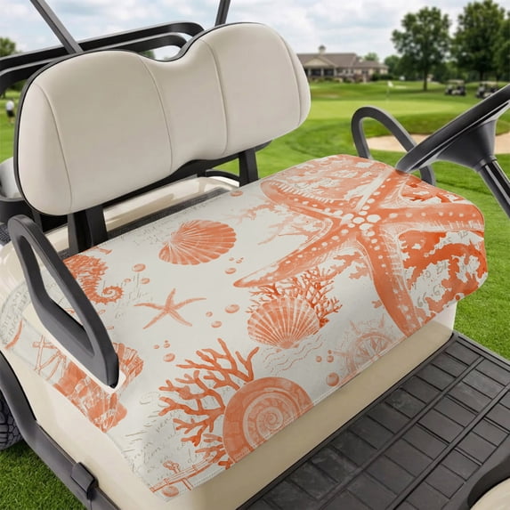 Golf Cart Seat Covers for 2 Seater,Orange Coastal Starfish Microfiber Cart Seat Towel Blanket,Farmhouse Nautical Coral Conch Absorbent Breathable NonSlip Bench Seats Protector for Golf Course 51"x31"