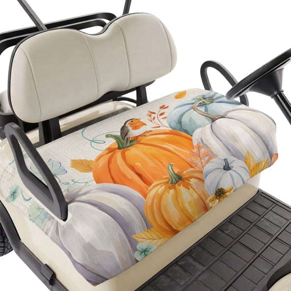 Golf Cart Seat Covers for 2 Seater,Orange Pumpkins Fall Soft Microfiber Cart Seat Towel Blanket,Thanksgiving Leaves Botanical Rustic Absorbent Non Slip Bench Seats Protector for Golf Course 51"x31"