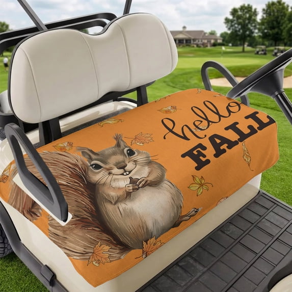 Golf Cart Seat Covers for 2 Seater,Orange Squirrel Hello Fall Microfiber Cart Seat Towel Blanket,Maple Leaf Thanksgiving Absorbent Breathable Non Slip Bench Seats Protector for Golf Course 51"x31"